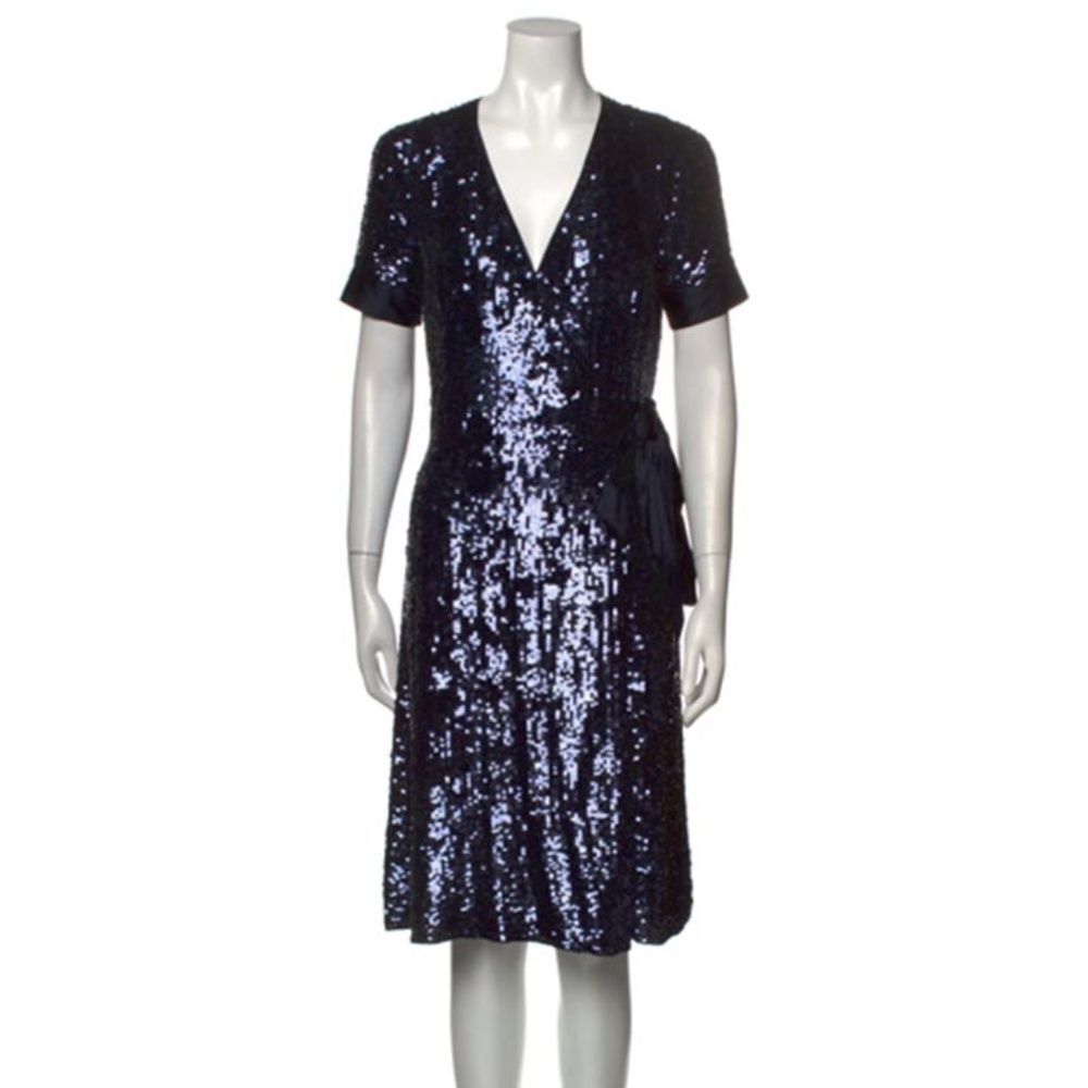 Diane von Furstenberg Veruca Sequin Wrap Dress - SZ 4, Navy Blue, Silk